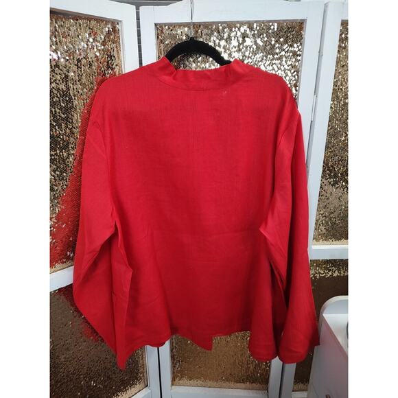 Women's Plus Red 100% Linen Blouse 2xl Neiman Marcus Exclusive - Picture 8 of 10